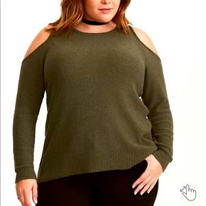 Torrid green knit cold shoulder sweater with lace up back